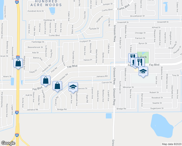 map of restaurants, bars, coffee shops, grocery stores, and more near 5206 Jamaica Road in Cocoa