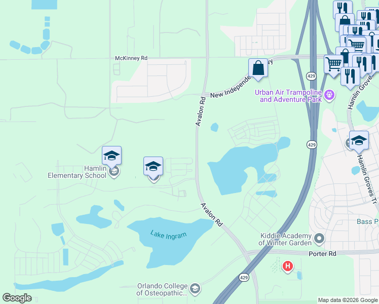 map of restaurants, bars, coffee shops, grocery stores, and more near in Winter Garden