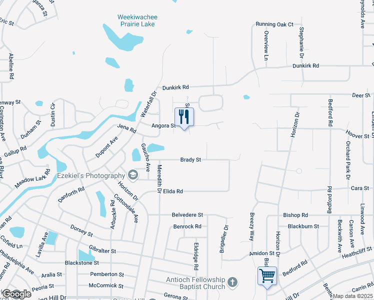 map of restaurants, bars, coffee shops, grocery stores, and more near 9301 Brady Street in Spring Hill