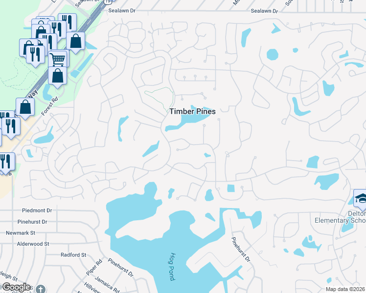 map of restaurants, bars, coffee shops, grocery stores, and more near 7116 Pond View Court in Spring Hill