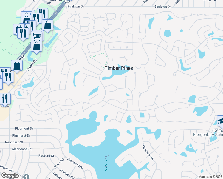 map of restaurants, bars, coffee shops, grocery stores, and more near 7116 Pond View Court in Spring Hill