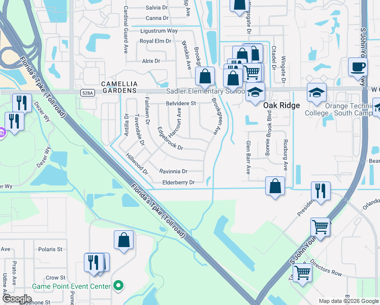 map of restaurants, bars, coffee shops, grocery stores, and more near 4308 Fairlawn Drive in Orlando