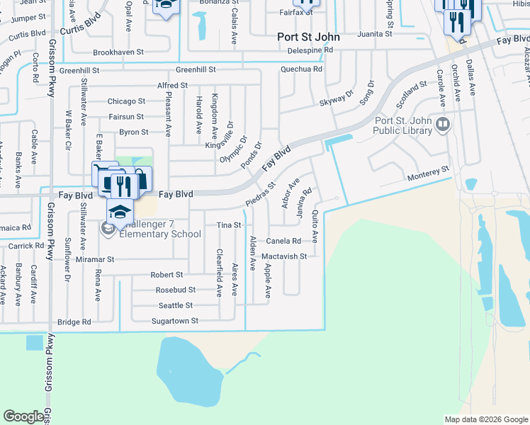 map of restaurants, bars, coffee shops, grocery stores, and more near 6210 Alderwood Avenue in Cocoa