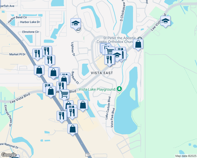 map of restaurants, bars, coffee shops, grocery stores, and more near 8470 Lake Windham Avenue in Orlando