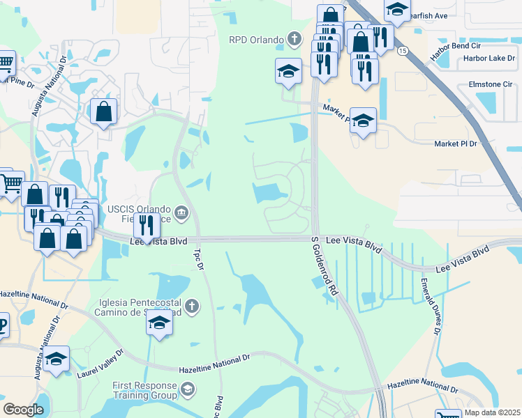 map of restaurants, bars, coffee shops, grocery stores, and more near 6678 South Goldenrod Road in Orlando