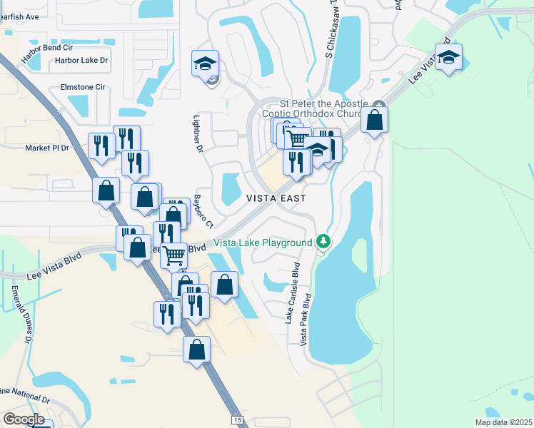 map of restaurants, bars, coffee shops, grocery stores, and more near 8470 Lake Windham Avenue in Orlando