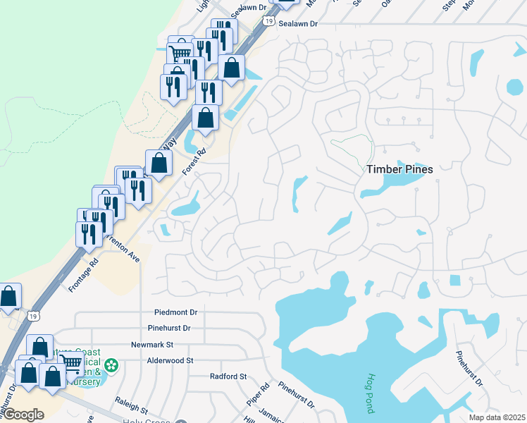 map of restaurants, bars, coffee shops, grocery stores, and more near 2322 Palm Springs Court in Spring Hill