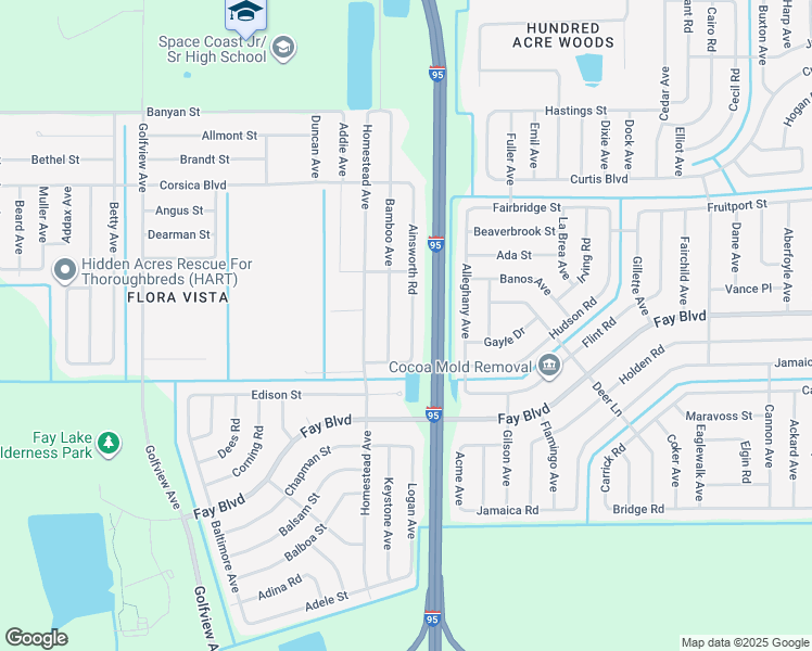 map of restaurants, bars, coffee shops, grocery stores, and more near 6321 Bamboo Avenue in Cocoa