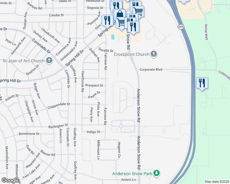 map of restaurants, bars, coffee shops, grocery stores, and more near 2198 Clary Sage Drive in Spring Hill