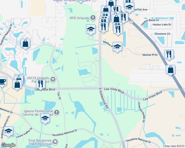 map of restaurants, bars, coffee shops, grocery stores, and more near 6534 South Goldenrod Road in Orlando