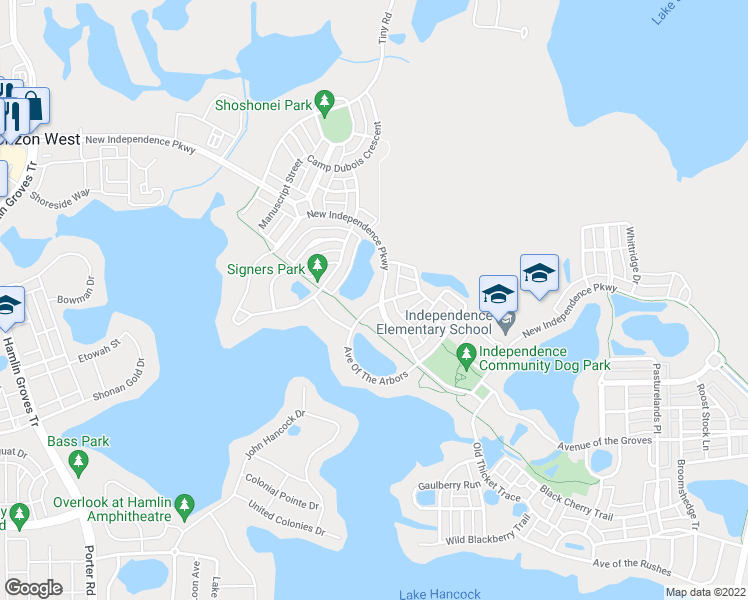 map of restaurants, bars, coffee shops, grocery stores, and more near 5682 New Independence Parkway in Winter Garden