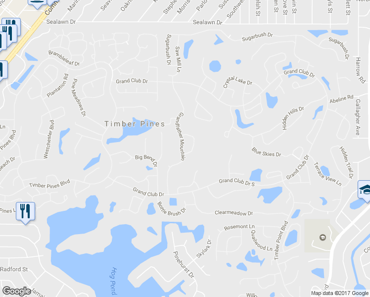 map of restaurants, bars, coffee shops, grocery stores, and more near 2310 Grandfather Mountain in Spring Hill