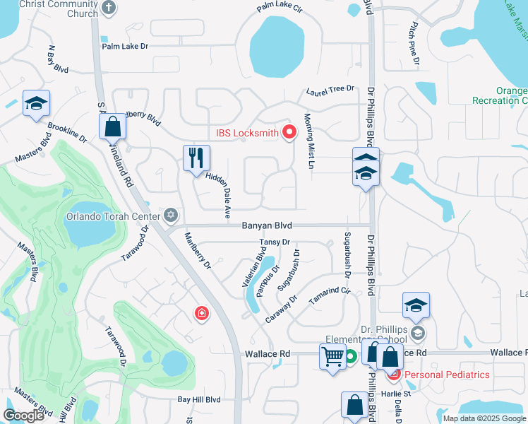 map of restaurants, bars, coffee shops, grocery stores, and more near 8340 Crosswicks Drive in Orlando
