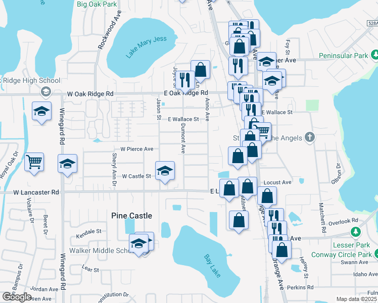 map of restaurants, bars, coffee shops, grocery stores, and more near 207 Prince Street in Orlando