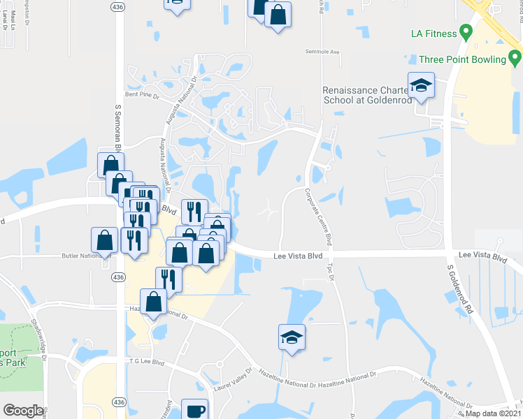 map of restaurants, bars, coffee shops, grocery stores, and more near 6536 Swissco Drive in Orlando