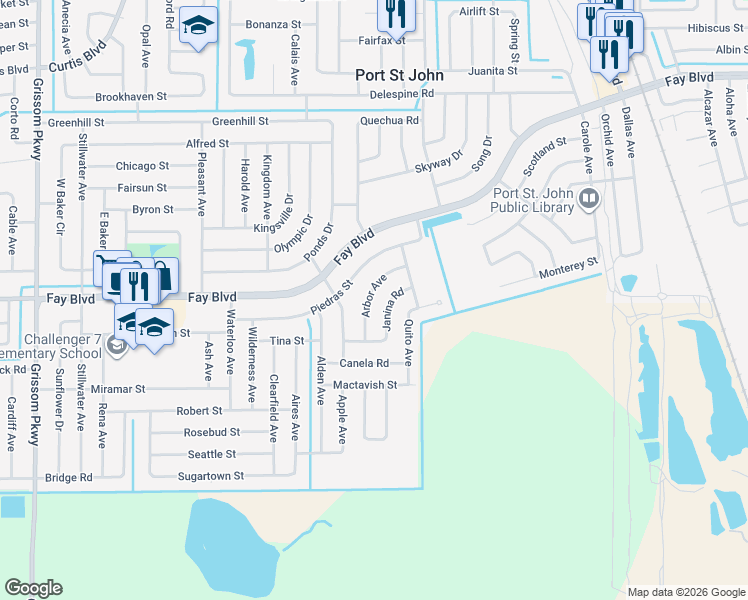 map of restaurants, bars, coffee shops, grocery stores, and more near 6273 Arbor Ave in Cocoa