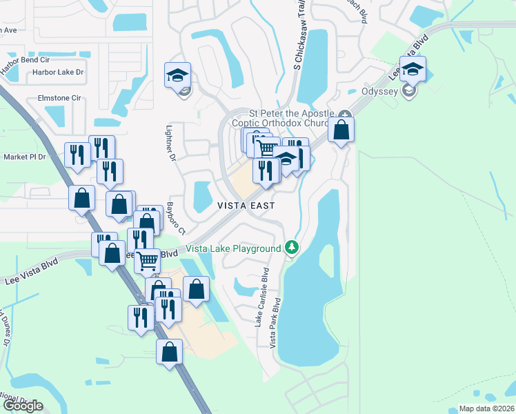 map of restaurants, bars, coffee shops, grocery stores, and more near in Orlando
