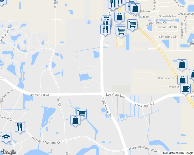 map of restaurants, bars, coffee shops, grocery stores, and more near 6534 South Goldenrod Road in Orlando