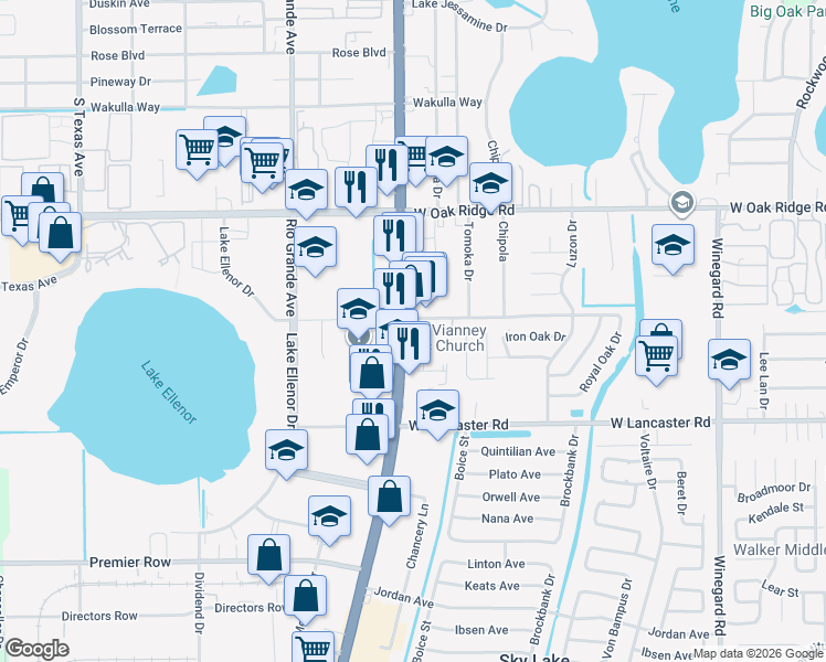map of restaurants, bars, coffee shops, grocery stores, and more near 6107 South Orange Blossom Trail in Orlando