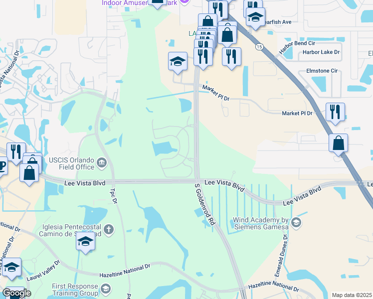 map of restaurants, bars, coffee shops, grocery stores, and more near 6534 South Goldenrod Road in Orlando