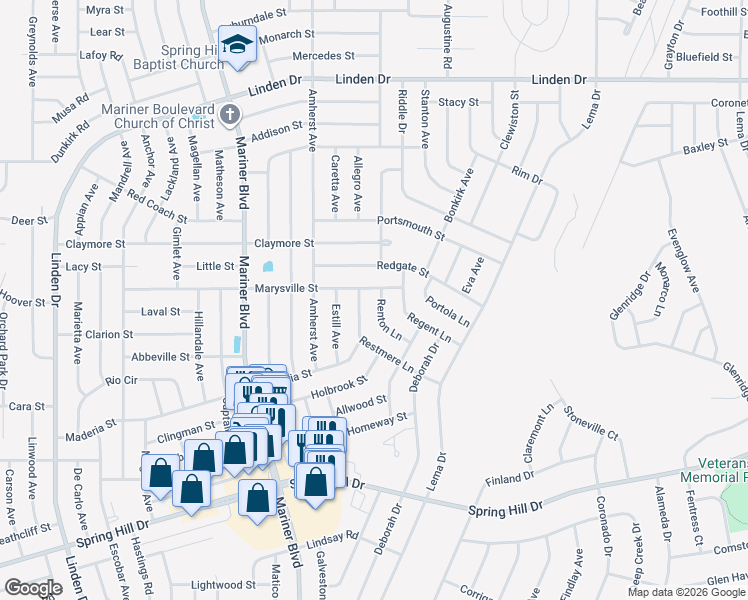 map of restaurants, bars, coffee shops, grocery stores, and more near 2331 Renton Lane in Spring Hill