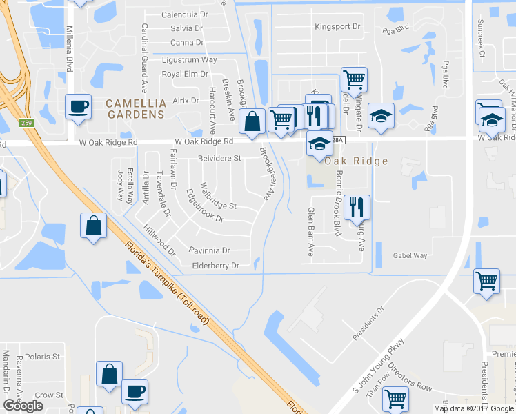 map of restaurants, bars, coffee shops, grocery stores, and more near 4301 Walbridge Street in Orlando