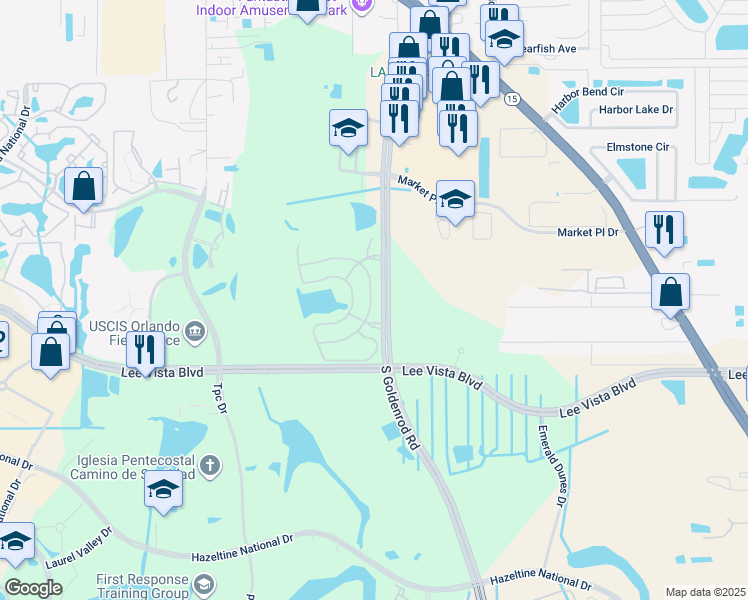 map of restaurants, bars, coffee shops, grocery stores, and more near 6534 South Goldenrod Road in Orlando