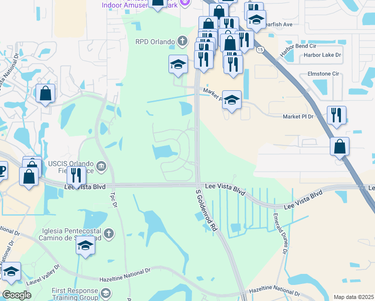 map of restaurants, bars, coffee shops, grocery stores, and more near 6534 South Goldenrod Road in Orlando