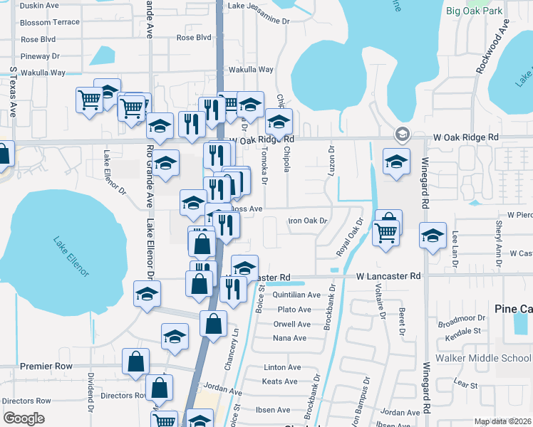 map of restaurants, bars, coffee shops, grocery stores, and more near 6224 Willow Oak Lane in Orlando