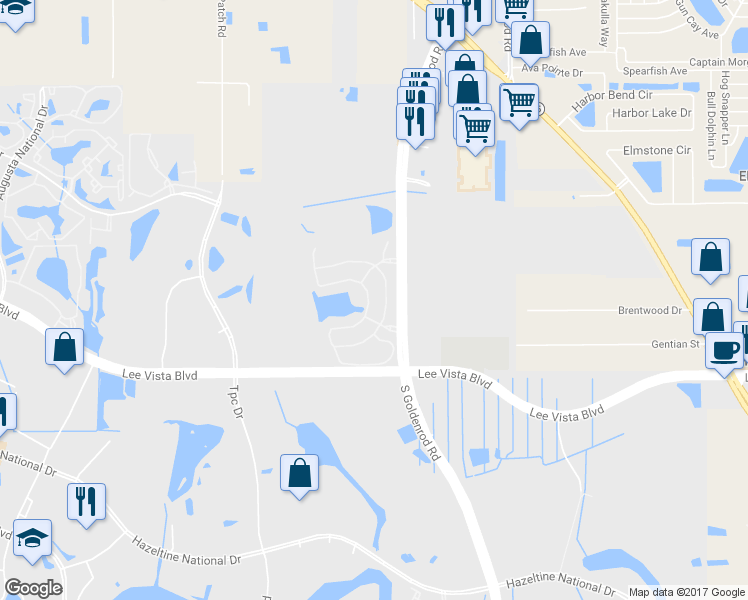 map of restaurants, bars, coffee shops, grocery stores, and more near 6534 South Goldenrod Road in Orlando