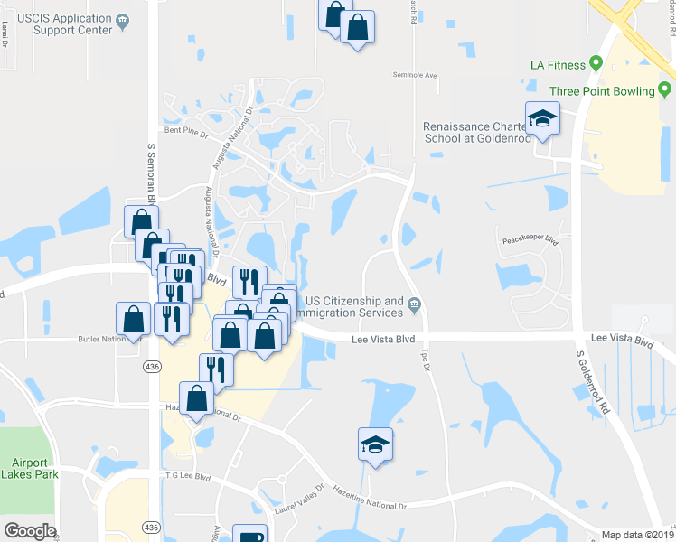 map of restaurants, bars, coffee shops, grocery stores, and more near 6536 Swissco Drive in Orlando