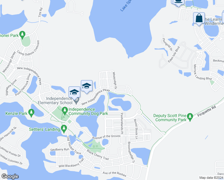 map of restaurants, bars, coffee shops, grocery stores, and more near 6463 New Independence Parkway in Winter Garden