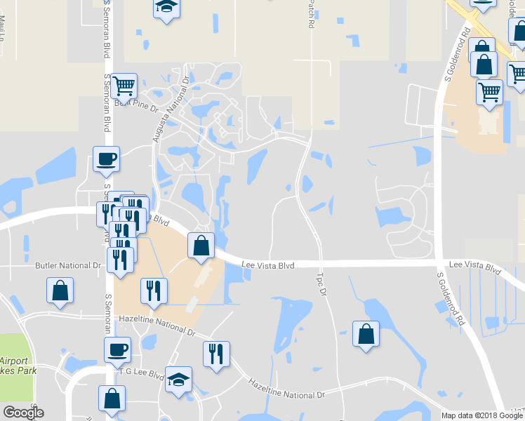 map of restaurants, bars, coffee shops, grocery stores, and more near 6596 Swissco Drive in Orlando