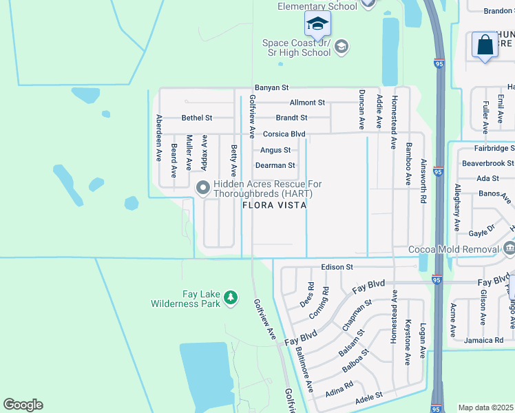 map of restaurants, bars, coffee shops, grocery stores, and more near 6321 Golfview Avenue in Cocoa