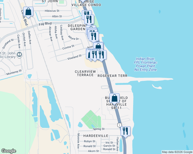 map of restaurants, bars, coffee shops, grocery stores, and more near 511 Clearview Drive in Cocoa