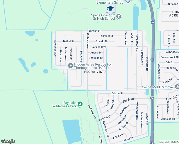 map of restaurants, bars, coffee shops, grocery stores, and more near 6321 Golfview Avenue in Cocoa