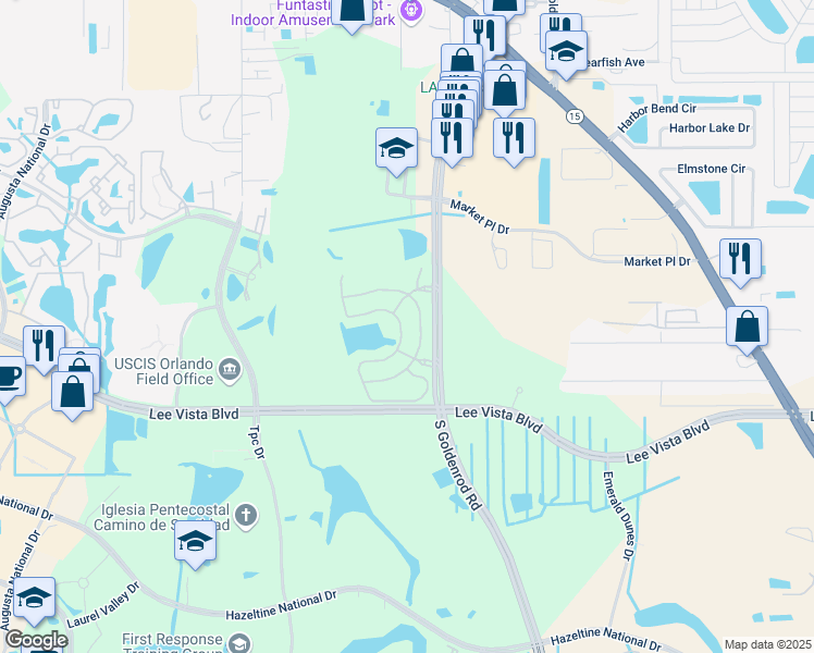 map of restaurants, bars, coffee shops, grocery stores, and more near 6534 South Goldenrod Road in Orlando