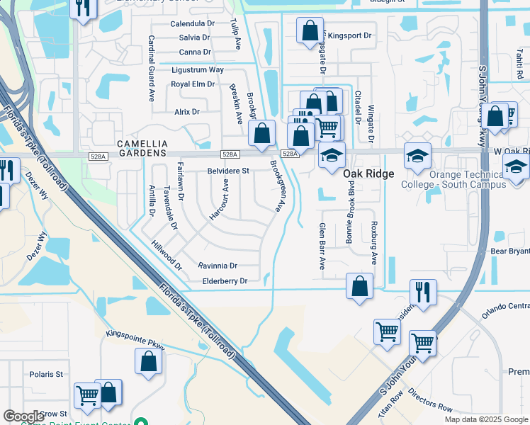 map of restaurants, bars, coffee shops, grocery stores, and more near 4301 Walbridge Street in Orlando