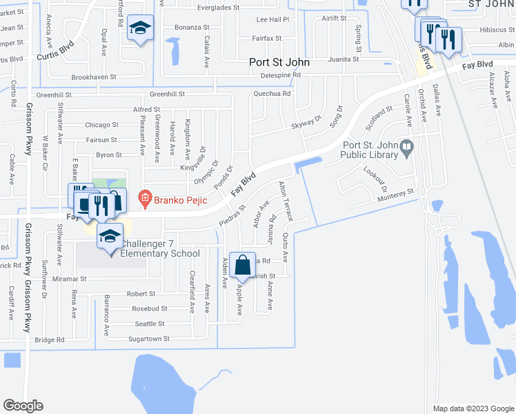 map of restaurants, bars, coffee shops, grocery stores, and more near 6290 Arbor Avenue in Cocoa