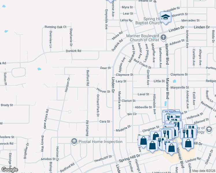 map of restaurants, bars, coffee shops, grocery stores, and more near 2368 Holston Avenue in Spring Hill
