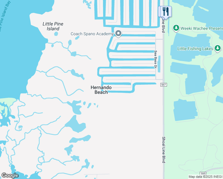 map of restaurants, bars, coffee shops, grocery stores, and more near 3391 Palometa Drive in Hernando Beach