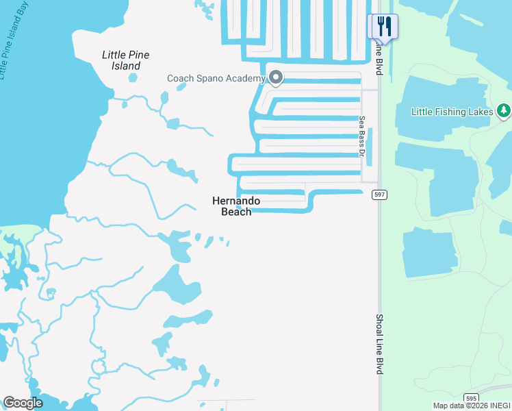 map of restaurants, bars, coffee shops, grocery stores, and more near 3391 Palometa Drive in Hernando Beach
