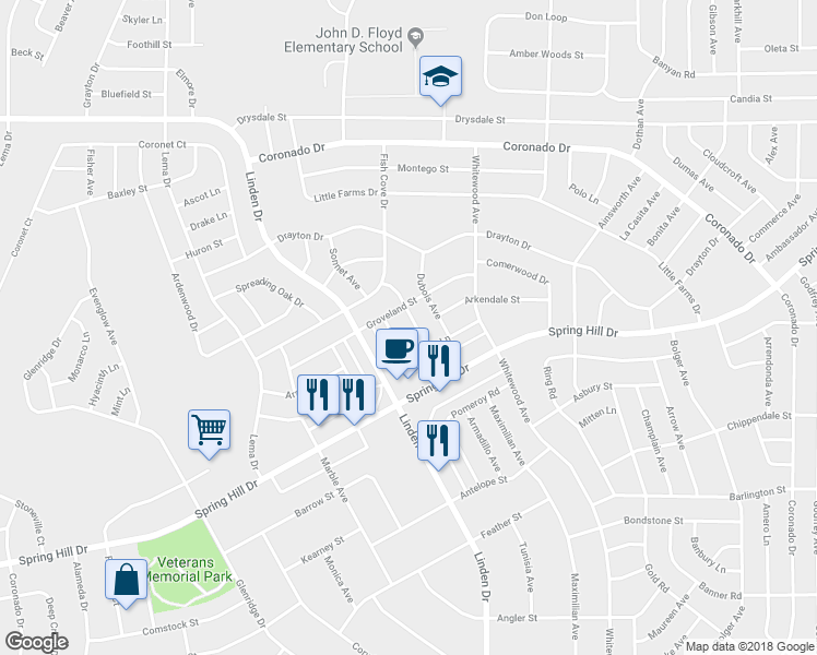 map of restaurants, bars, coffee shops, grocery stores, and more near 2359 Summerfield Avenue in Spring Hill