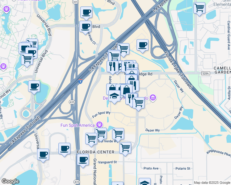 map of restaurants, bars, coffee shops, grocery stores, and more near 5497-5765 Altamira Dr in Orlando