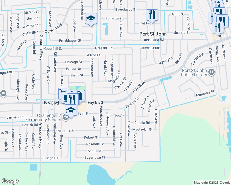 map of restaurants, bars, coffee shops, grocery stores, and more near 6350 Kingdom Avenue in Cocoa