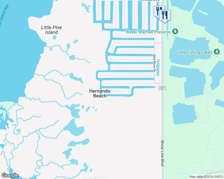 map of restaurants, bars, coffee shops, grocery stores, and more near 3391 Palometa Drive in Hernando Beach