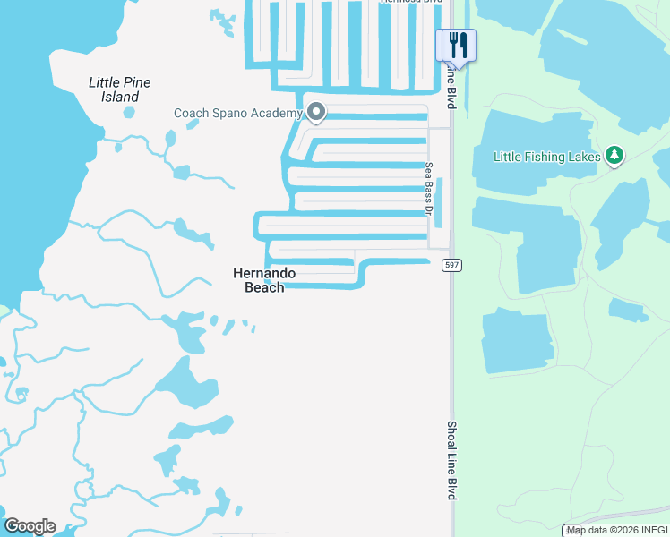 map of restaurants, bars, coffee shops, grocery stores, and more near 3447 Palometa Drive in Hernando Beach