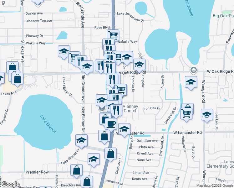 map of restaurants, bars, coffee shops, grocery stores, and more near 1179 Doss Avenue in Orlando