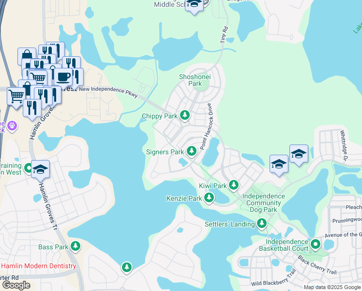 map of restaurants, bars, coffee shops, grocery stores, and more near 15719 Signature Drive in Winter Garden