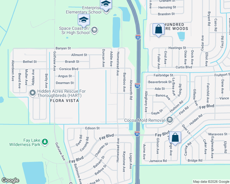 map of restaurants, bars, coffee shops, grocery stores, and more near 6410 Homestead Avenue in Cocoa